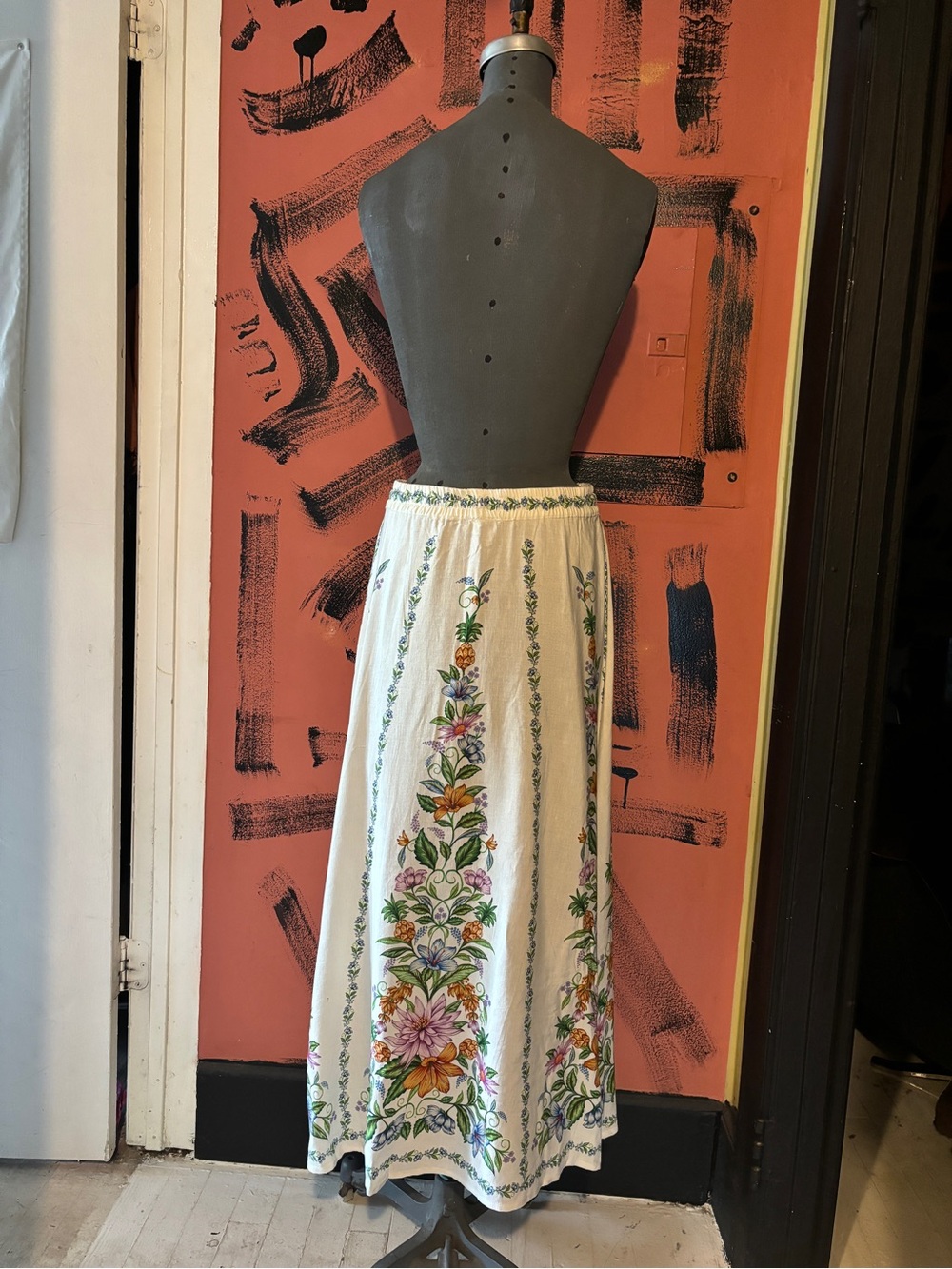 FARM Rio Cream Midi Skirt with Colorful Floral Panels - Picture 3 of 7